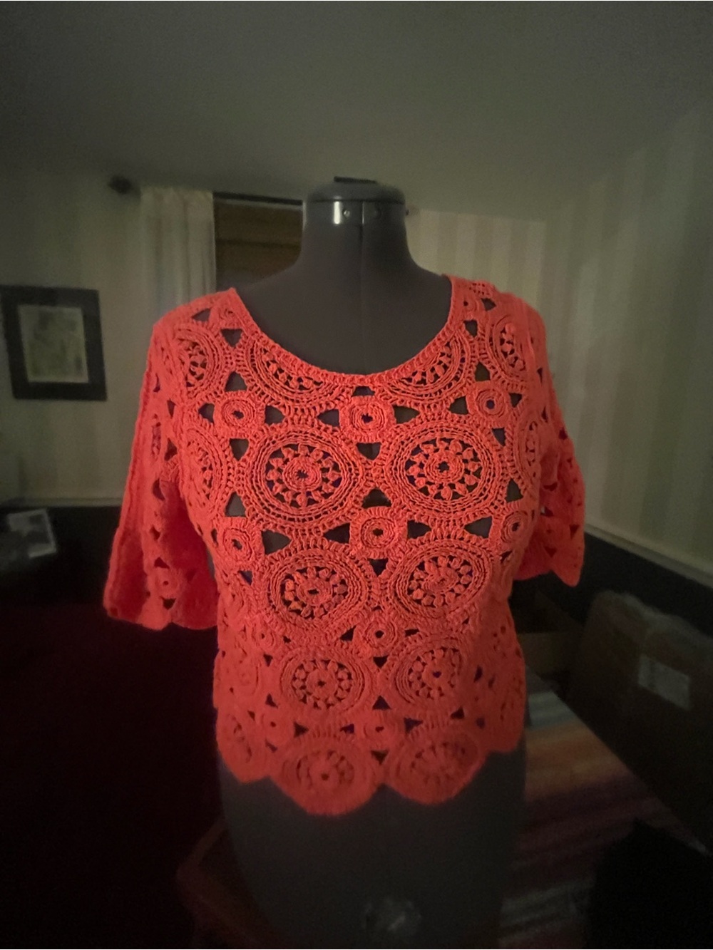 Ulta Pink Crochet Top in Coral Pink